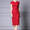Summer Red Pearl Lace Mid Length Evening Dress 4