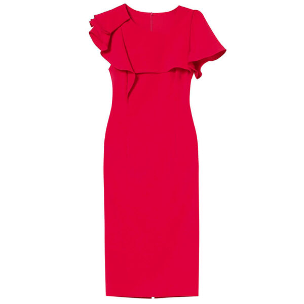 Summer Red Slant Collar Ruffled Slim Fit Party Dress 1