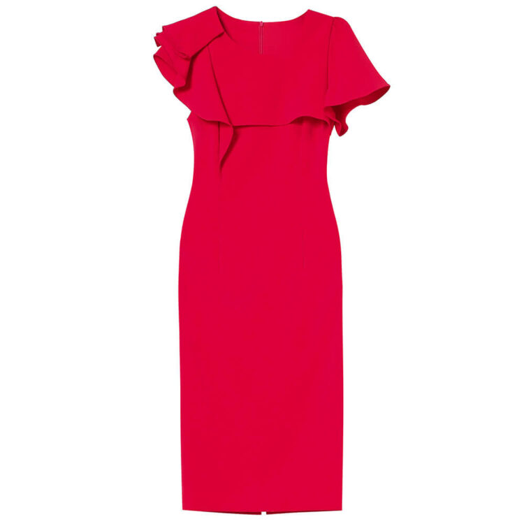 Summer Red Slant Collar Ruffled Slim Fit Party Dress