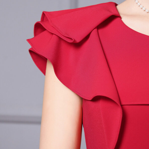 Summer Red Slant Collar Ruffled Slim Fit Party Dress 6