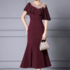 Summer Red Three Dimensional Flower Beaded Ruffle Waisted Fishtail Evening Dress 11