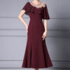 Summer Red Three Dimensional Flower Beaded Ruffle Waisted Fishtail Evening Dress 12