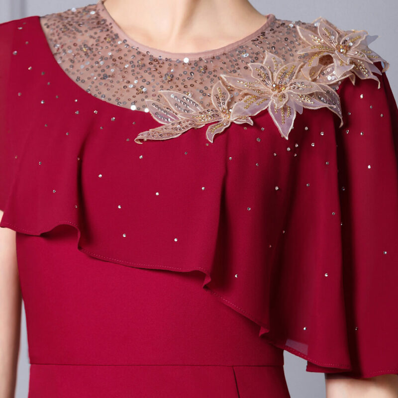 Summer Red Three Dimensional Flower Beaded Ruffle Waisted Fishtail Evening Dress 3