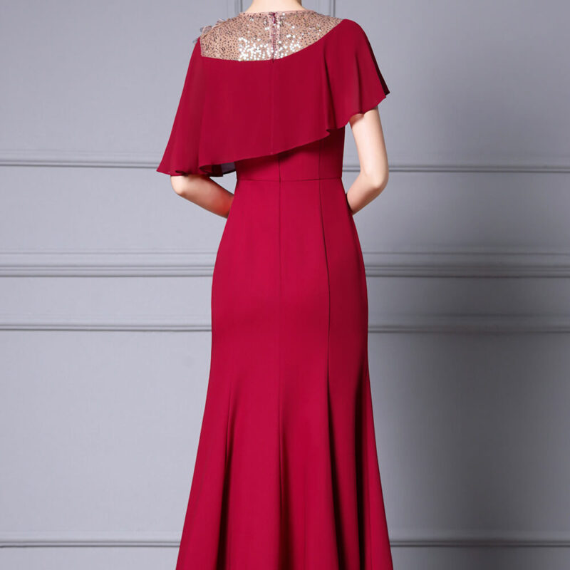 Summer Red Three Dimensional Flower Beaded Ruffle Waisted Fishtail Evening Dress 4