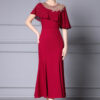 Summer Red Three Dimensional Flower Beaded Ruffle Waisted Fishtail Evening Dress 5