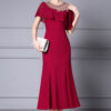 Summer Red Three Dimensional Flower Beaded Ruffle Waisted Fishtail Evening Dress 6
