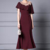 Summer Red Three Dimensional Flower Beaded Ruffle Waisted Fishtail Evening Dress 7
