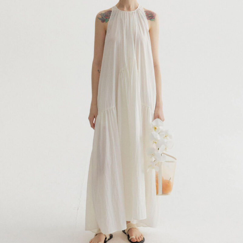 Summer Resort Atyle Tencel Halter-neck Vest-style A-line Dress