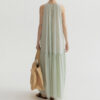 Summer Resort Atyle Tencel Halter-neck Vest-style A-line Dress