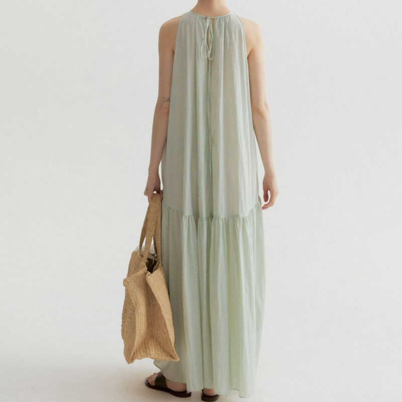 Summer Resort Atyle Tencel Halter-neck Vest-style A-line Dress