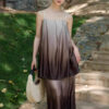 Summer Resort Style Gradient Satin Camisole Top + Skirt Two-Piece Set