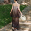 Summer Resort Style Gradient Satin Camisole Top + Skirt Two-Piece Set