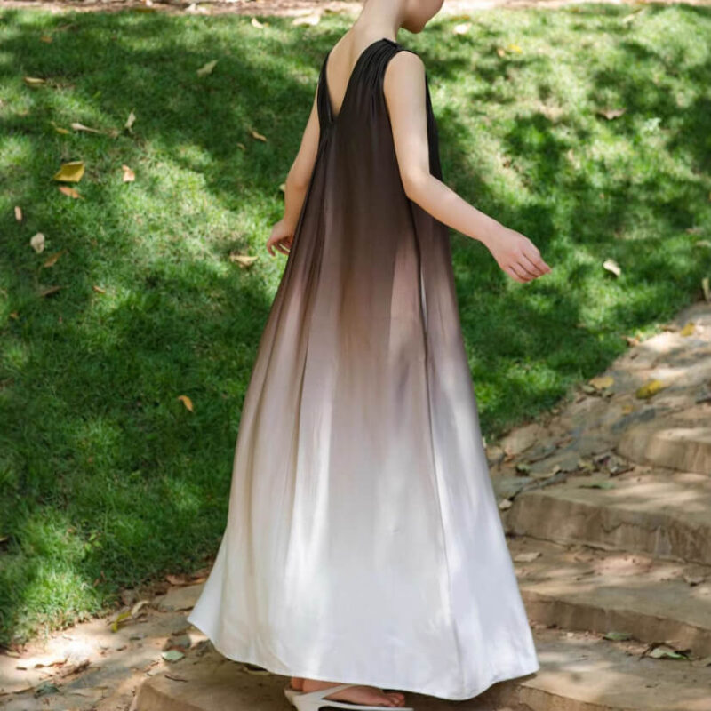 Summer Resort Style Gradient V-neck Loose Casual Sleeveless Dress