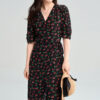 Summer Resort style cherry print wrap around French tea dress 2