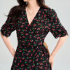 Summer Resort style cherry print wrap around French tea dress 4