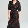 Summer Resort style cherry print wrap around French tea dress 7
