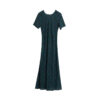 Summer Reversible Round NeckV Neck Retro Plaid Print Blue Silk Dress 1