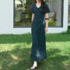 Summer Reversible Round NeckV Neck Retro Plaid Print Blue Silk Dress 3