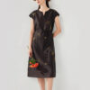 Summer Silk Butterfly Embroidery V-Neck Lace-Up Dress
