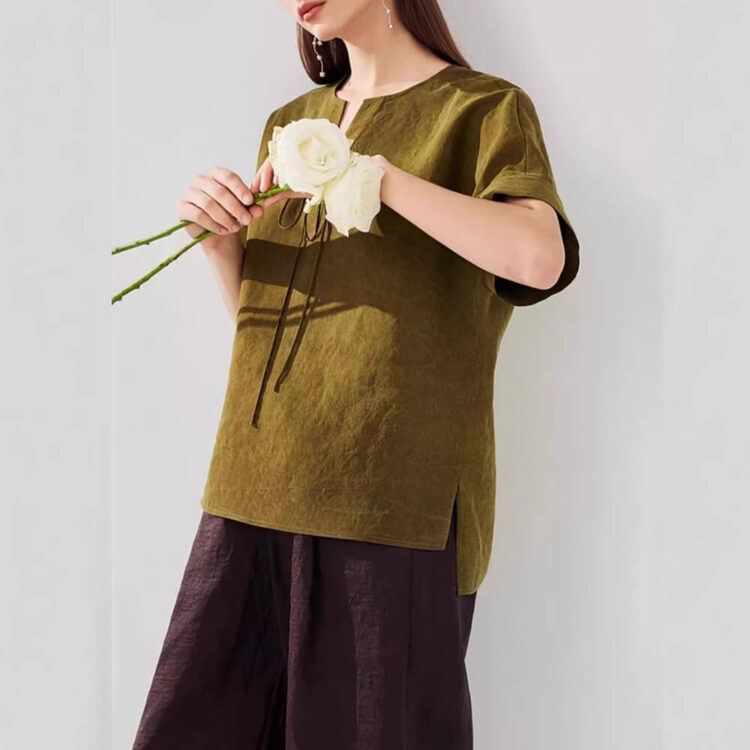 Summer Silk Lace-Up Vintage Top