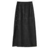 Summer Silk Linen Jacquard Elegant Jade Button Midi Skirt