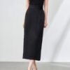 Summer Silk Linen Jacquard Elegant Jade Button Midi Skirt