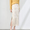 Summer Silk Linen Jacquard Elegant Jade Button Midi Skirt