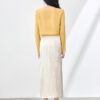 Summer Silk Linen Jacquard Elegant Jade Button Midi Skirt