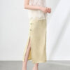 Summer Silk Linen Jacquard Elegant Jade Button Midi Skirt