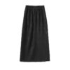 Summer Silk Linen Jacquard Elegant Jade Button Midi Skirt