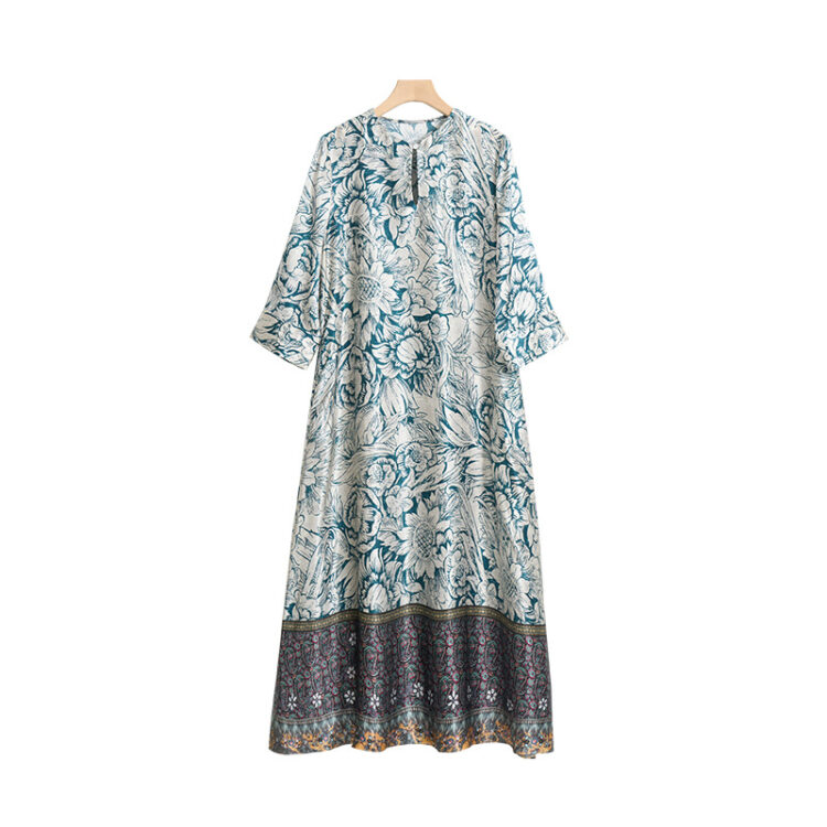 Summer Silk Resort Style Reversible Vintage Positioning Print Dress