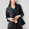 Summer Silk Side Slit Black Contrast Blazers