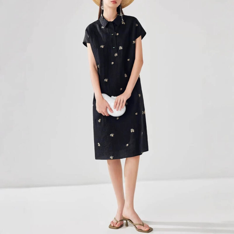 Summer Silk Xiangyunsha Embroidered Dress