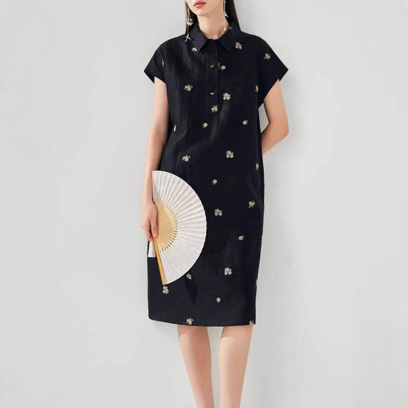 Summer Silk Xiangyunsha Embroidered Dress