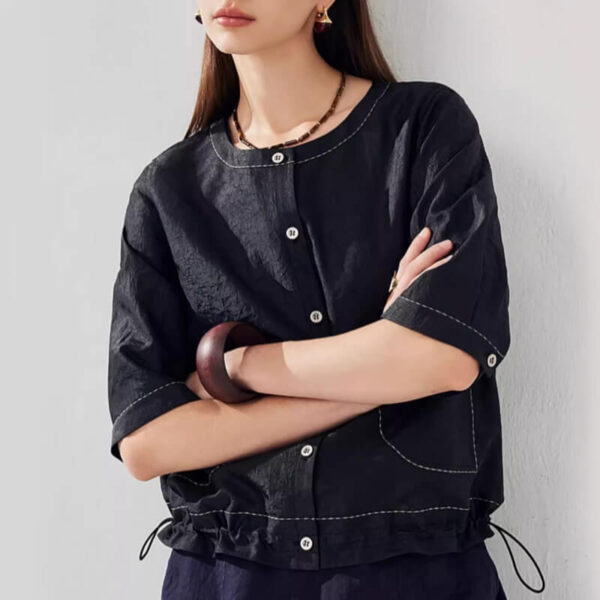 Summer Silk Xiangyunsha Vintage Reversible Half Sleeve Cardigan 10