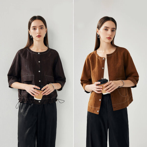 Summer Silk Xiangyunsha Vintage Reversible Half Sleeve Cardigan 4