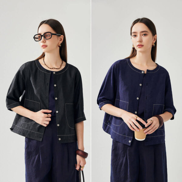 Summer Silk Xiangyunsha Vintage Reversible Half Sleeve Cardigan 5
