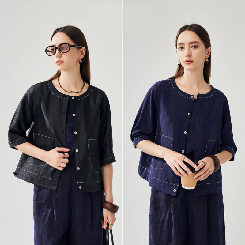 Summer Silk Xiangyunsha Vintage Reversible Half Sleeve Cardigan 5