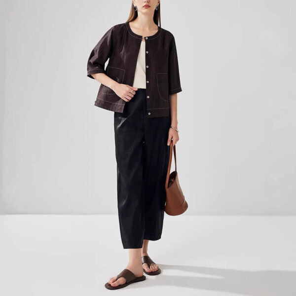 Summer Silk Xiangyunsha Vintage Reversible Half Sleeve Cardigan 6