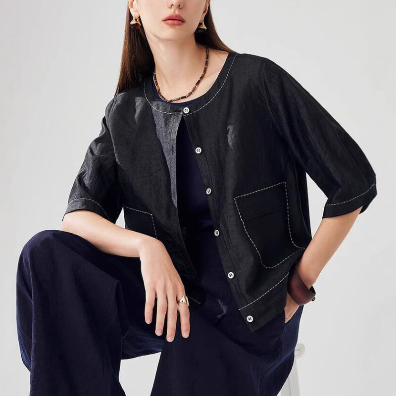 Summer Silk Xiangyunsha Vintage Reversible Half Sleeve Cardigan 7