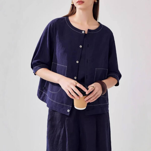 Summer Silk Xiangyunsha Vintage Reversible Half Sleeve Cardigan 9