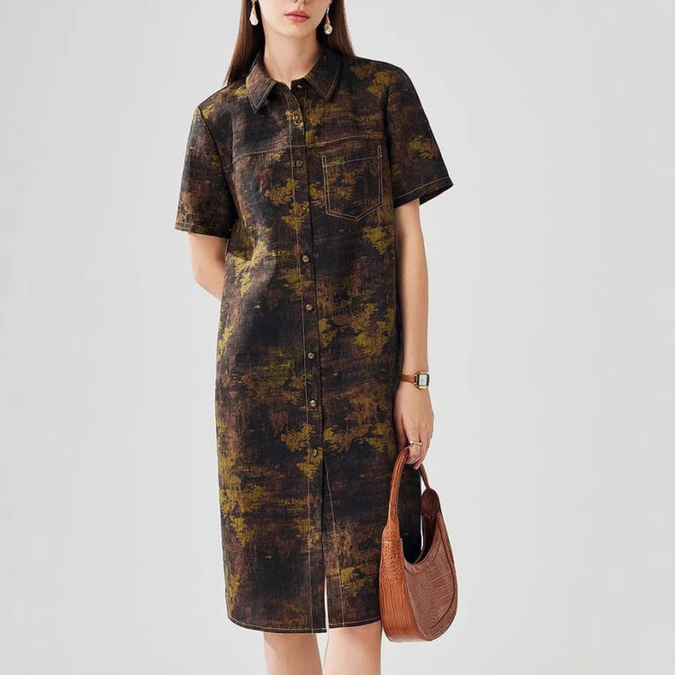 Summer Silk Vintage Shirt Brown Dress