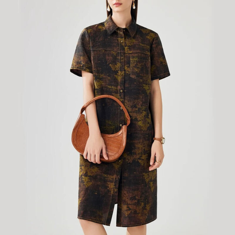 Summer Silk Vintage Shirt Brown Dress