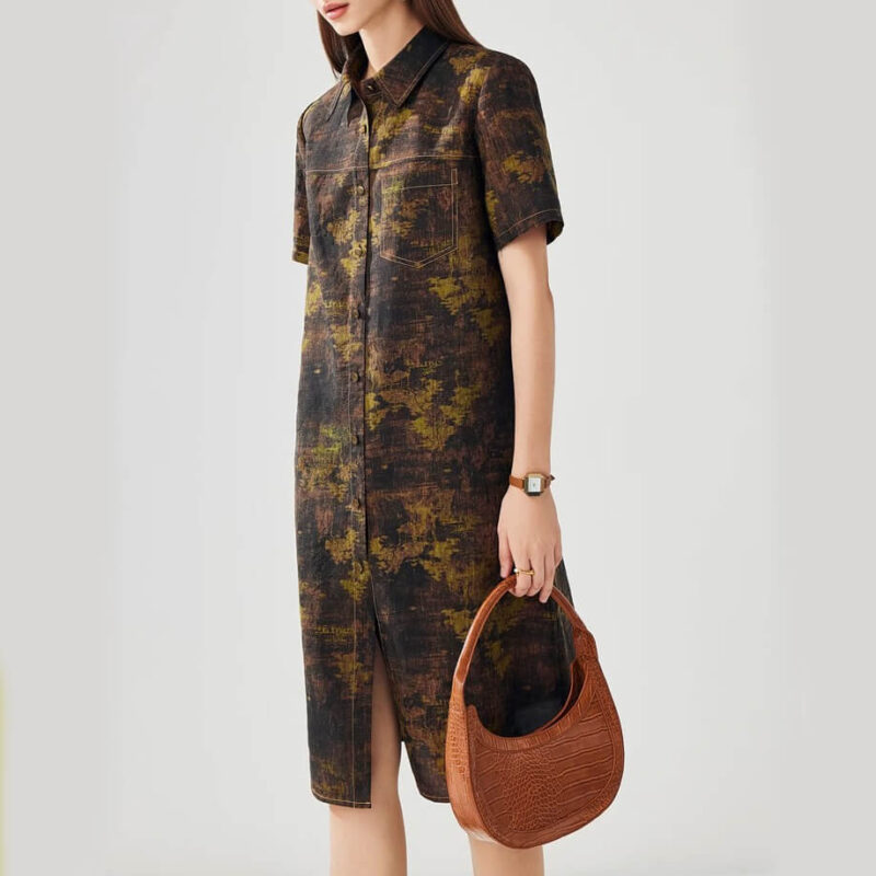 Summer Silk Vintage Shirt Brown Dress