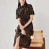 Summer Silk Vintage Shirt Brown Dress