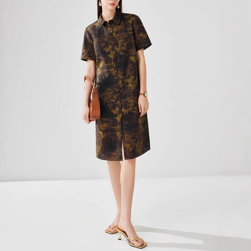 Summer Silk Vintage Shirt Brown Dress