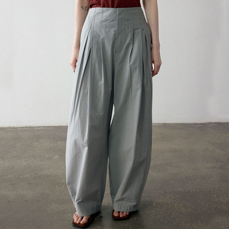 Summer Simple Cotton High waist Pleated Comfortable Breathable Casual Pants 7