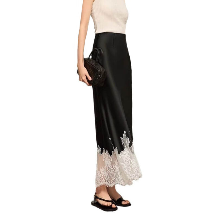 Summer Simple Heavy Acetate Satin Lace Skirt