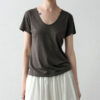 Summer Simple V neck Antibacterial Skin friendly Breathable Linen Short sleeved T shirt 1