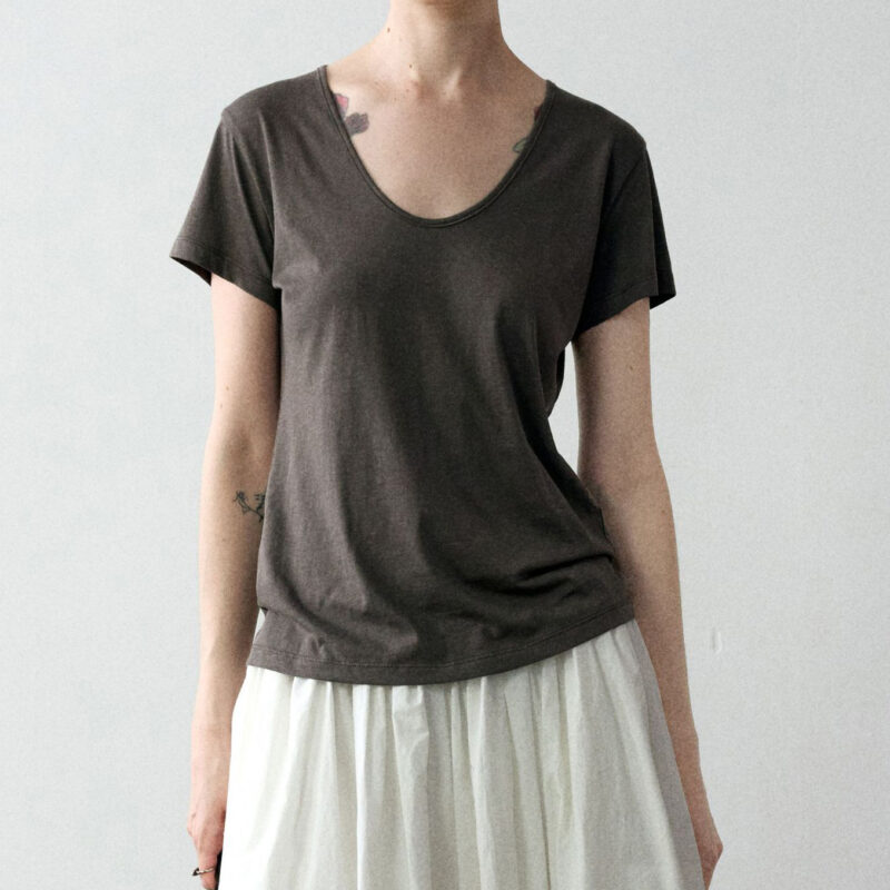 Summer Simple V neck Antibacterial Skin friendly Breathable Linen Short sleeved T shirt 1